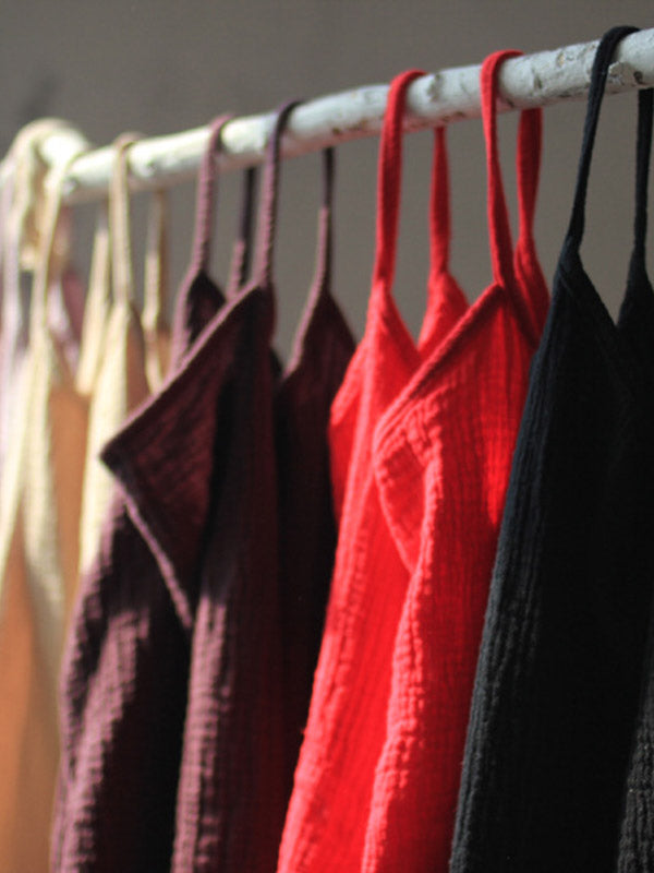 Robe courte ample vintage, à fines bretelles, sans manches, couleur unie