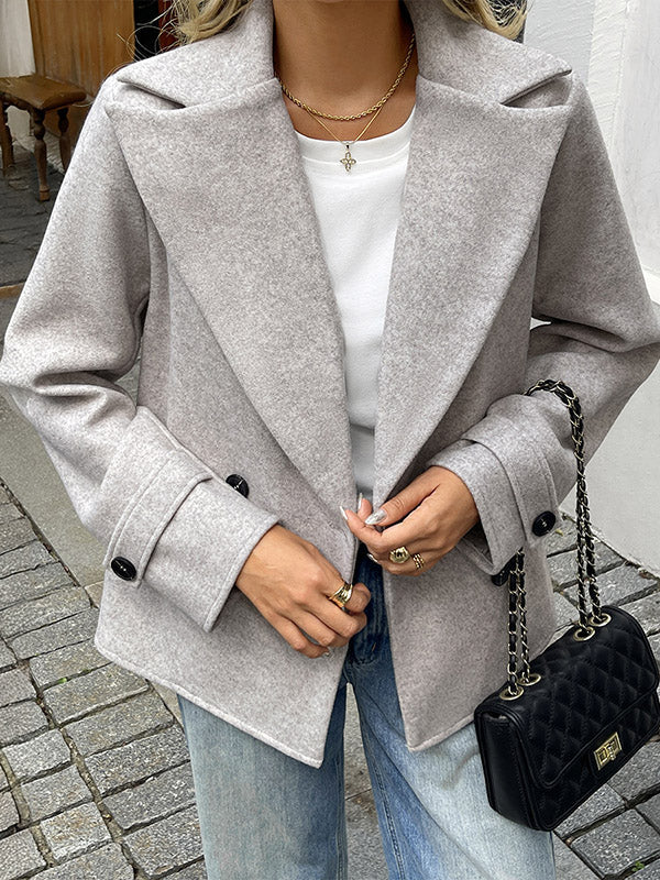 Blazer ample à manches longues, boutonné, Double boutonnage, couleur unie, revers, vêtements d'extérieur