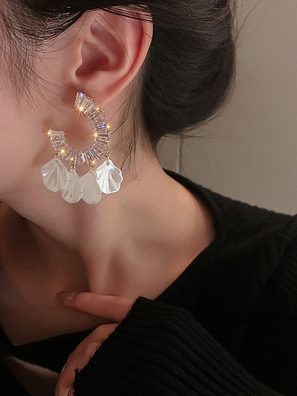 Boucles d'oreilles pendantes géométriques à strass, à pompons