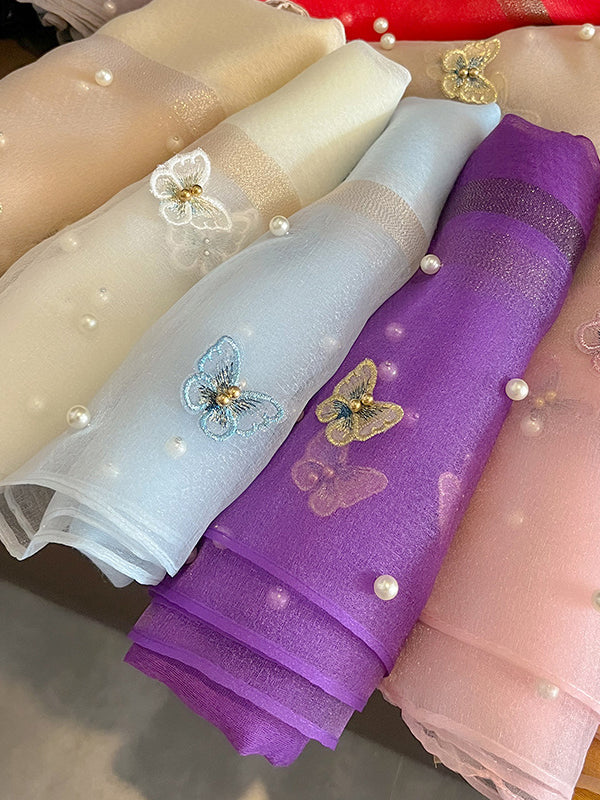 Écharpe garde au chaud en perles appliquées en forme de papillon