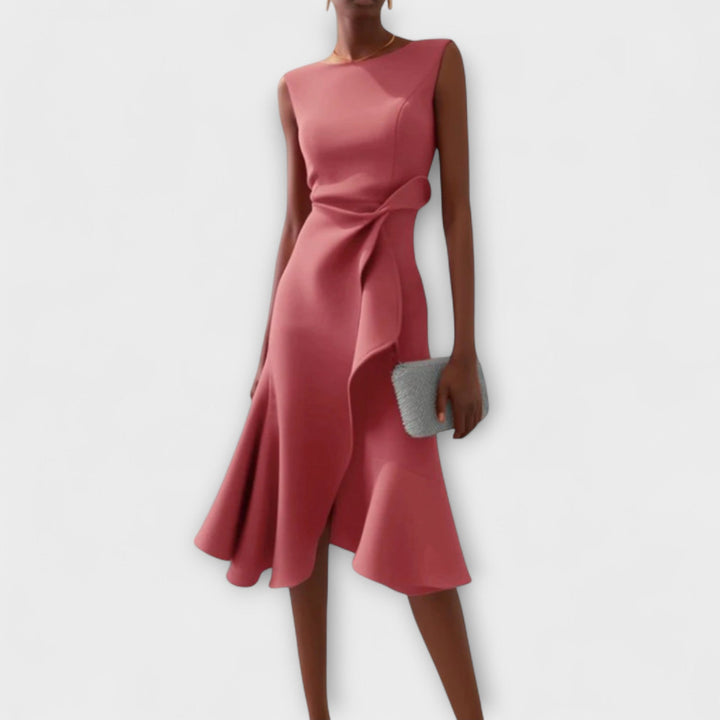 Juliette – Robe midi asymétrique avec drapé