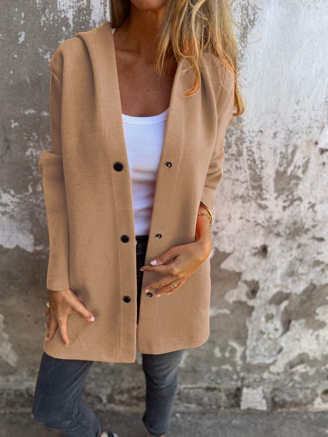 Élégante et confortable veste en tricot d'automne avec capuche pour femmes