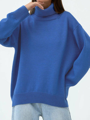 Pull en maille ample à manches longues, à col haut, couleur unie