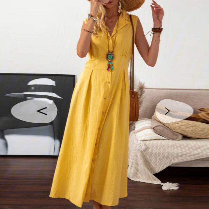 Luna - Robe midi sans manches avec fermeture à boutons pour un été frais et élégant