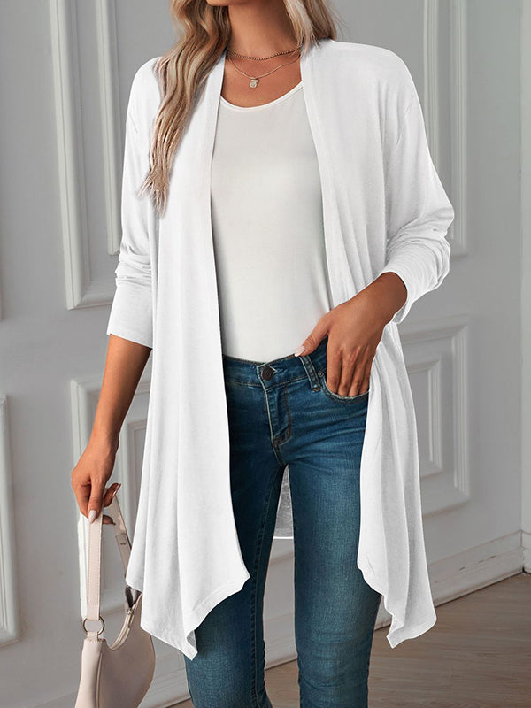 Vêtements d'extérieur amples à manches longues et col tendance de couleur unie
