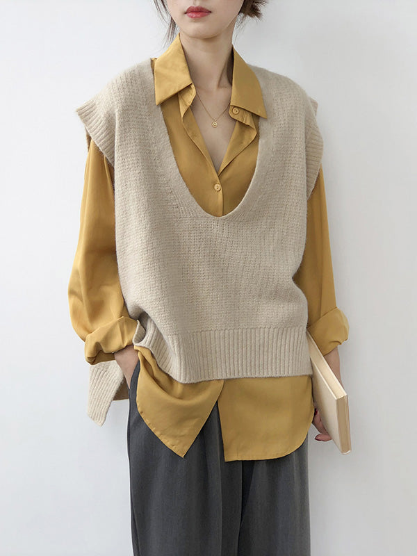 Gilet irrégulier à tricoter uni à col en V