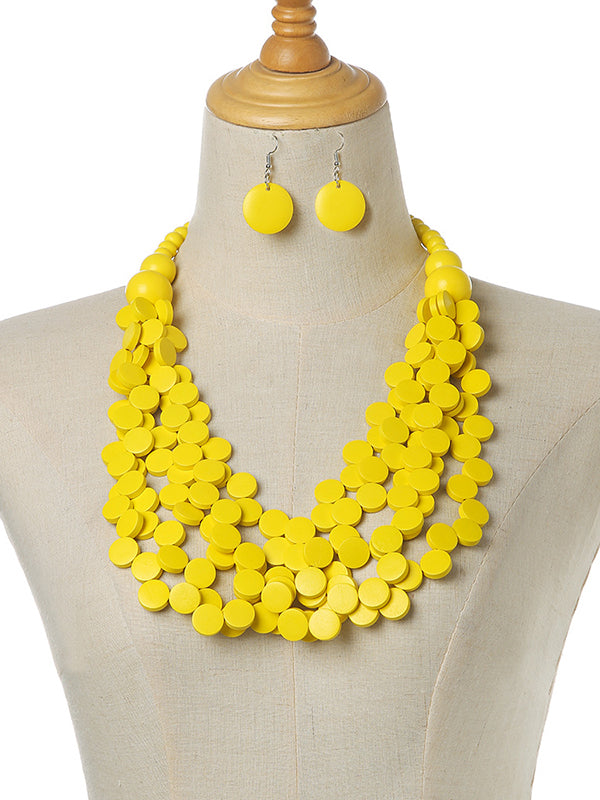 Collier de perles de bois multicouches à charme rustique & Ensemble de boucles d'oreilles