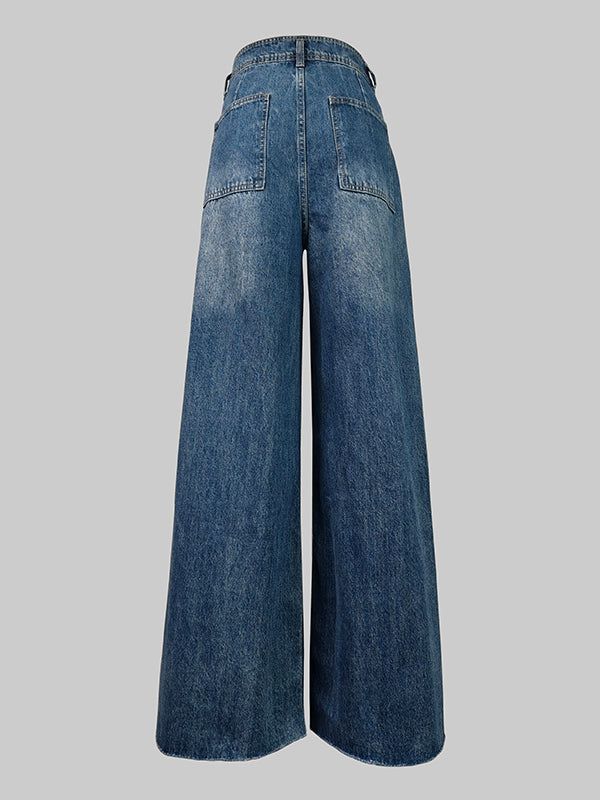 Jean taille haute, à jambes droites, en dégradé, à empiècements