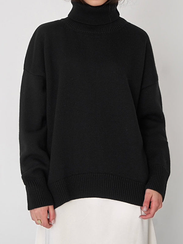 Pull en maille ample à manches longues, à col haut, couleur unie