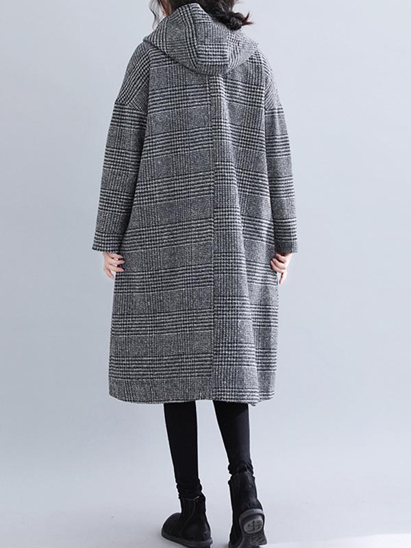 Manteau ample à capuche en laine à carreaux