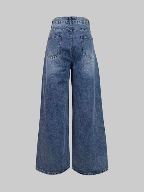 Jean ample boutonné taille haute, à poches