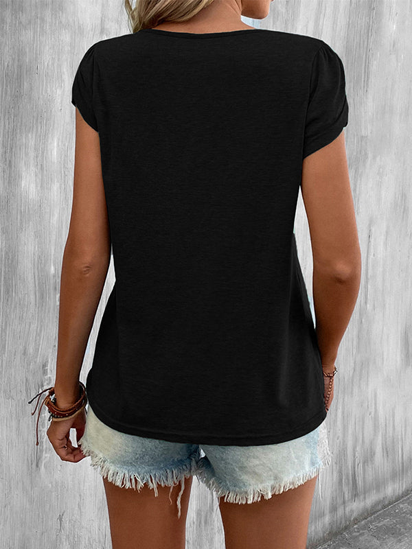 T-shirt ample à manches courtes, à col en V, couleur unie