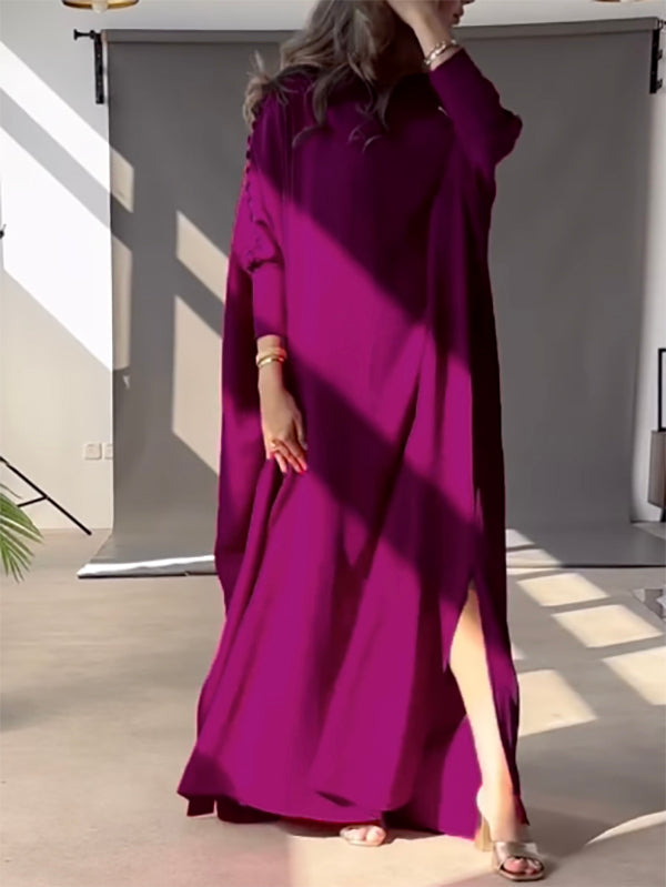 Robe longue ample boutonnée coupe droite, couleur unie