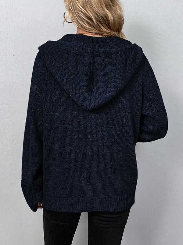 Cardigan cache-cœur à capuche et boutonné de couleur unie