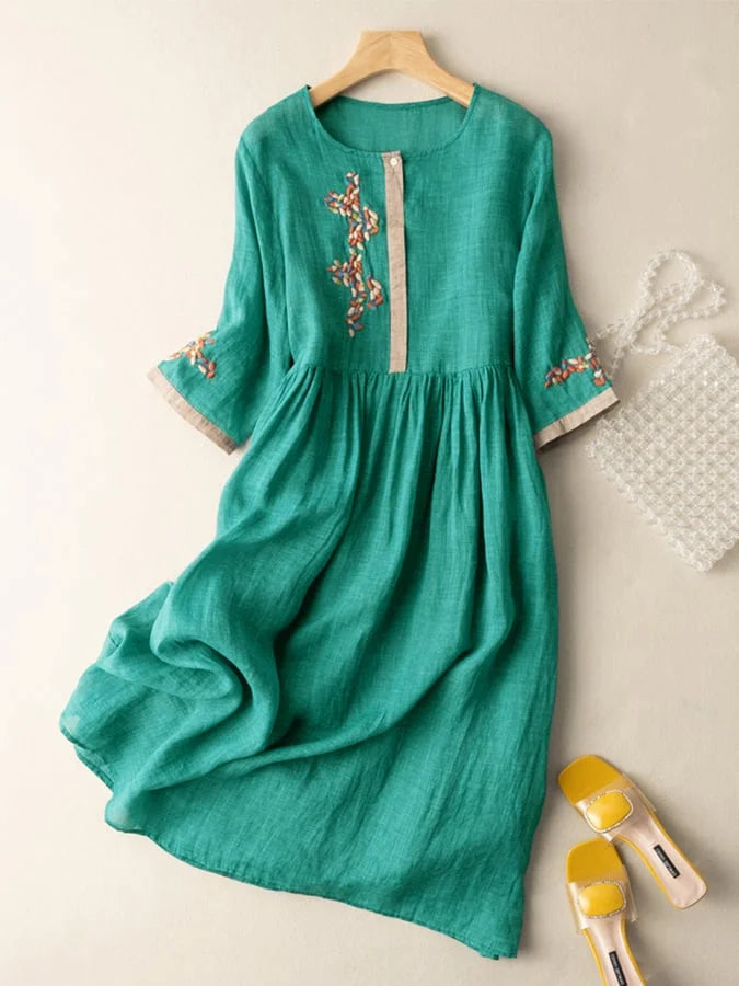 MARIANGELA - ROBE MIDI EN LIN BRODÉE