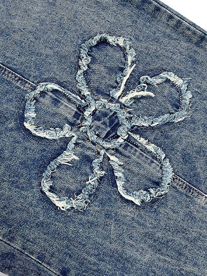 Jean ample taille haute, à cordon de serrage, à taille élastique, en forme de fleur, à franges, couleur unie