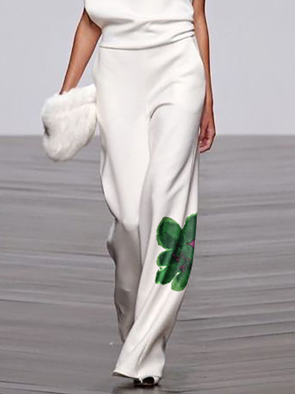 Pantalon ample taille haute, à imprimé floral