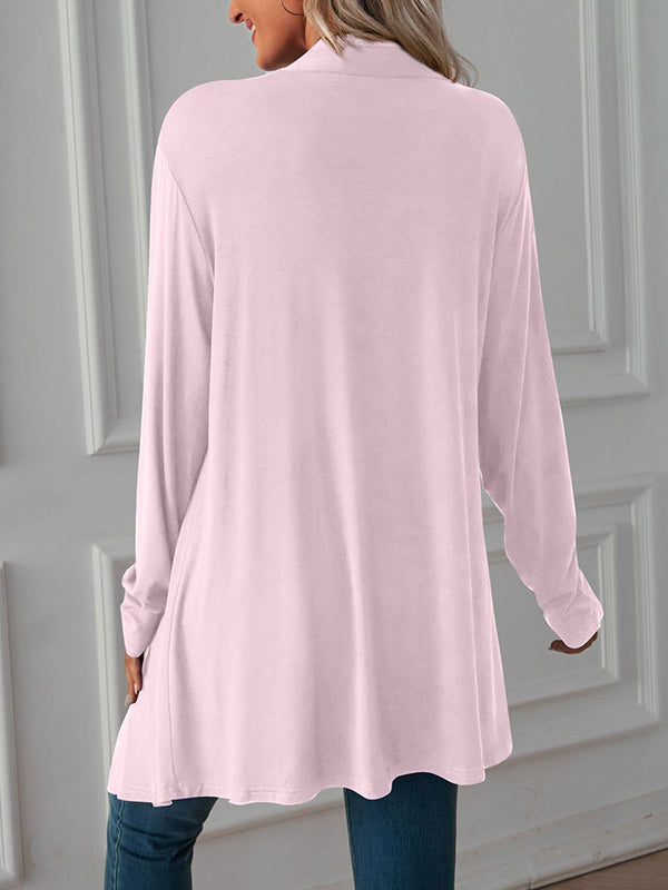Vêtements d'extérieur amples à manches longues et col tendance de couleur unie
