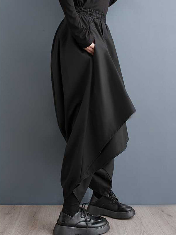 Jupe-culotte de couleur unie, ample, asymétrique, élastique, superposée, taille haute