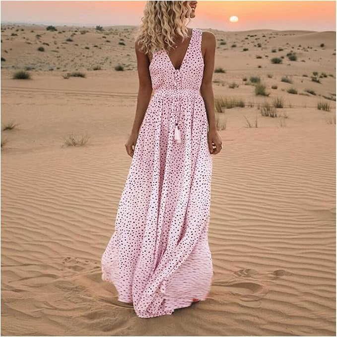 Noa - Robe maxi à pois avec décolleté en V - Chic bohème