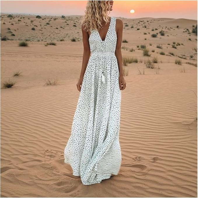 Noa - Robe maxi à pois avec décolleté en V - Chic bohème