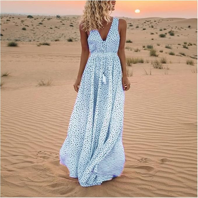 Noa - Robe maxi à pois avec décolleté en V - Chic bohème