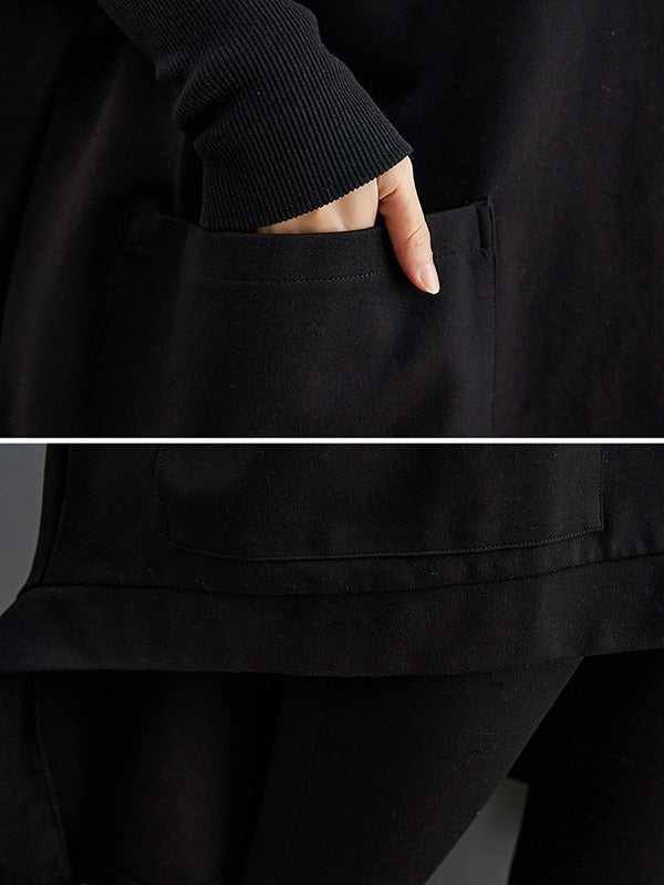 Sweat-shirt urbain à col haut, à ourlet plongeant, couleur unie