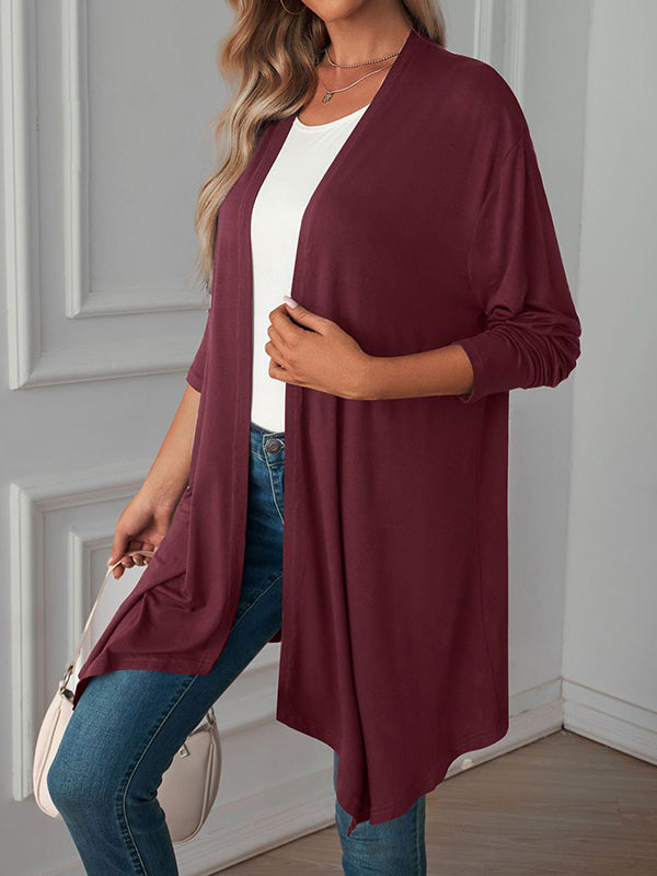Vêtements d'extérieur amples à manches longues et col tendance de couleur unie