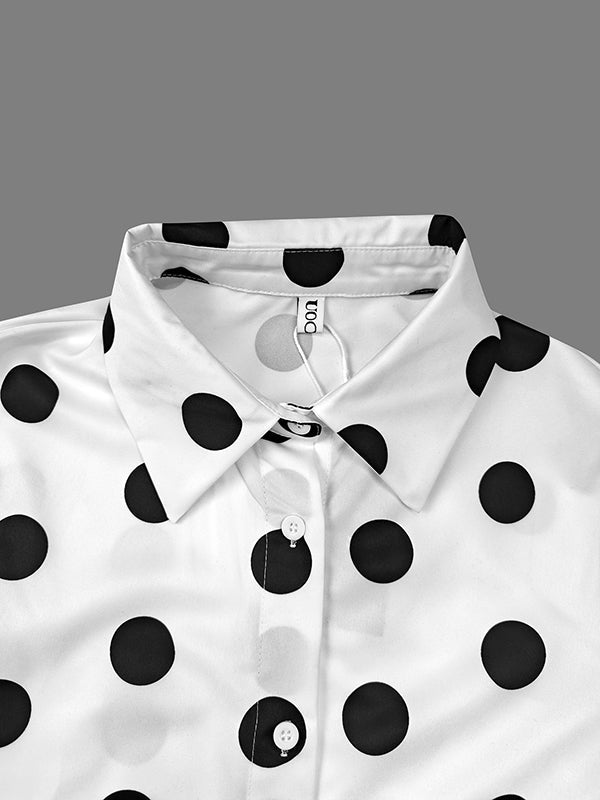 Chemisier ample boutonné à manches longues, à pois, à empiècements, à col revers