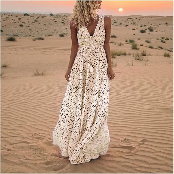 Noa - Robe maxi à pois avec décolleté en V - Chic bohème