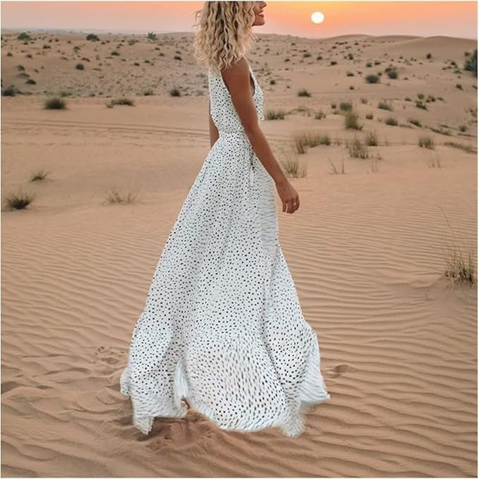 Noa - Robe maxi à pois avec décolleté en V - Chic bohème