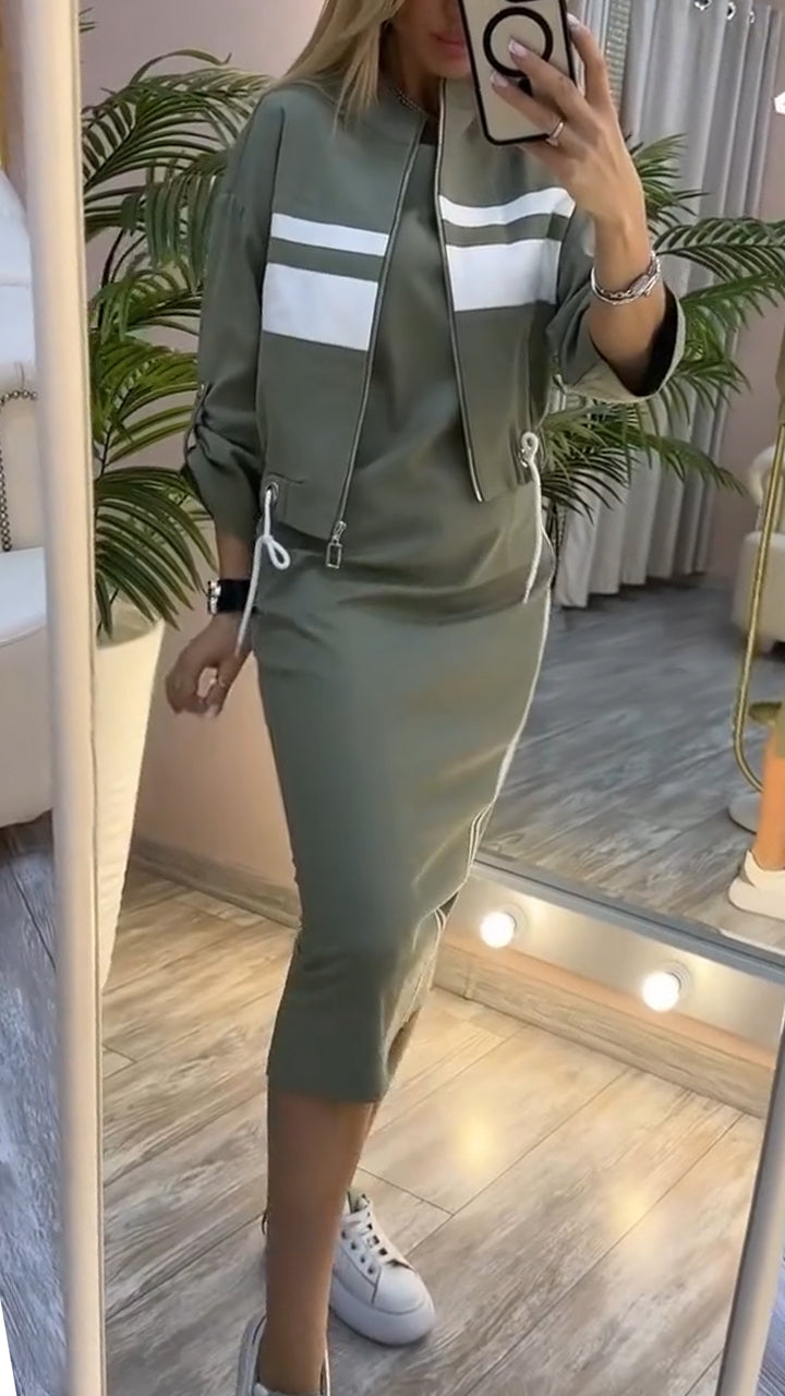 Feyra™ - Ensemble décontracté et élégant avec robe à col rond et veste pour femmes