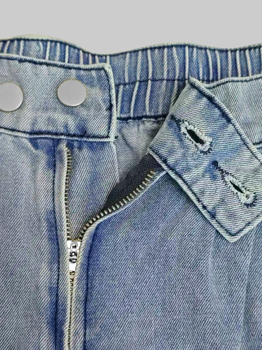 Pantalon en Jean ample boutonné de couleur unie avec fermeture éclair, bas Knickerbockers