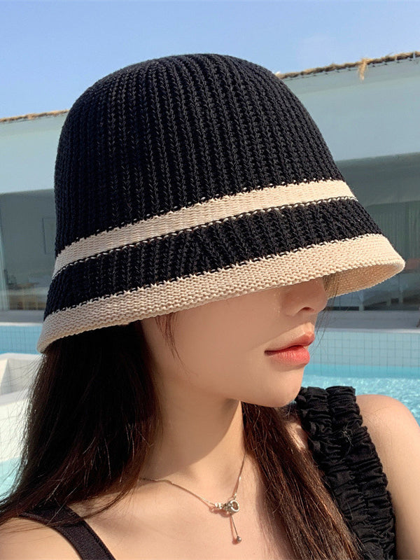 Chapeau bob tressé anti-UV, couleur contrastée