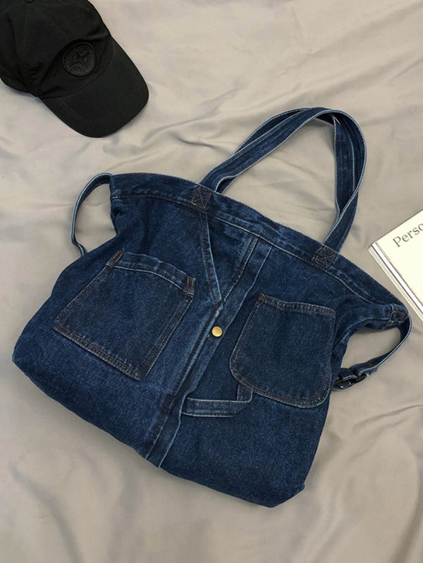 Sac décontracté en jean, à empiècements, couleur unie