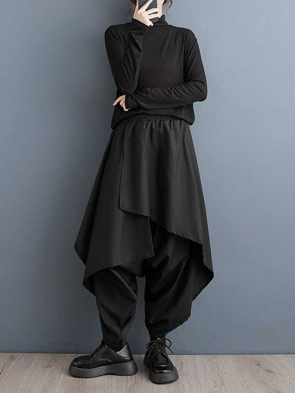Jupe-culotte de couleur unie, ample, asymétrique, élastique, superposée, taille haute