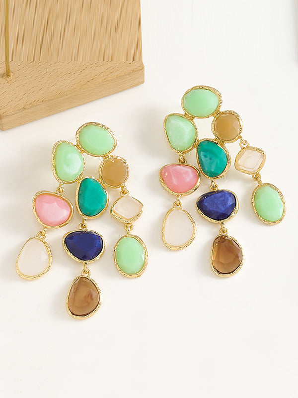 Boucles d'oreilles pendantes géométriques à pompons