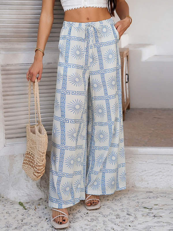 Pantalon ample taille haute, à cordon de serrage, couleur contrastée
