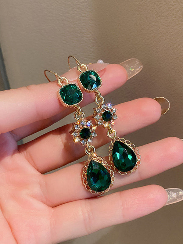 Accessoires de boucles d'oreilles goutte d'eau en strass vert urbain