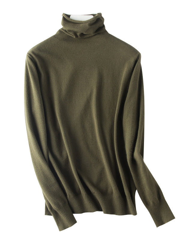 Pull simple ample à manches longues, à col haut, couleur unie