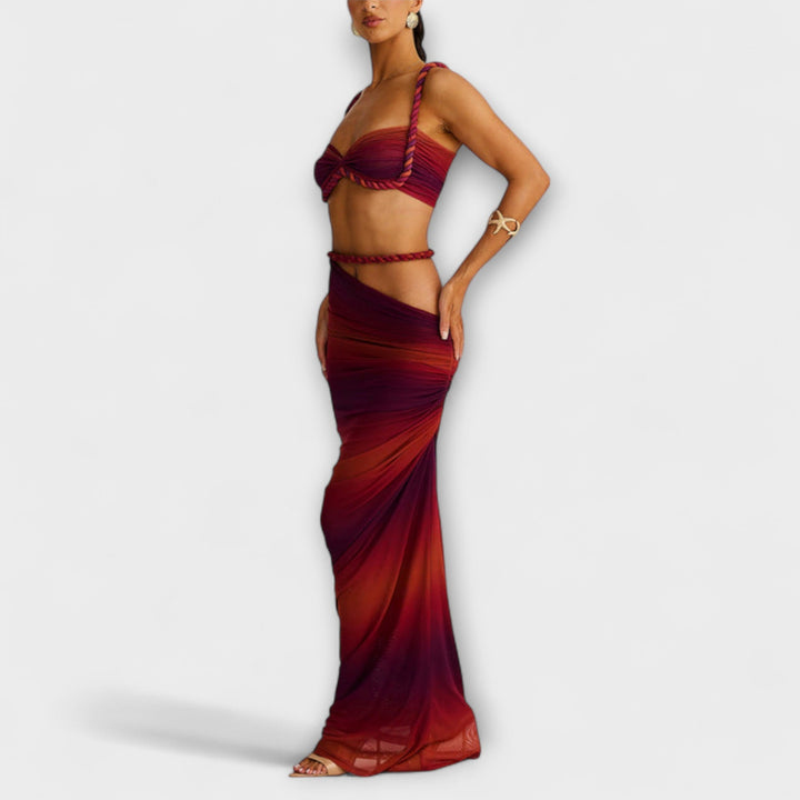 Jane - Ensemble élégant de crop top à tresses dégradé avec jupe overskirt