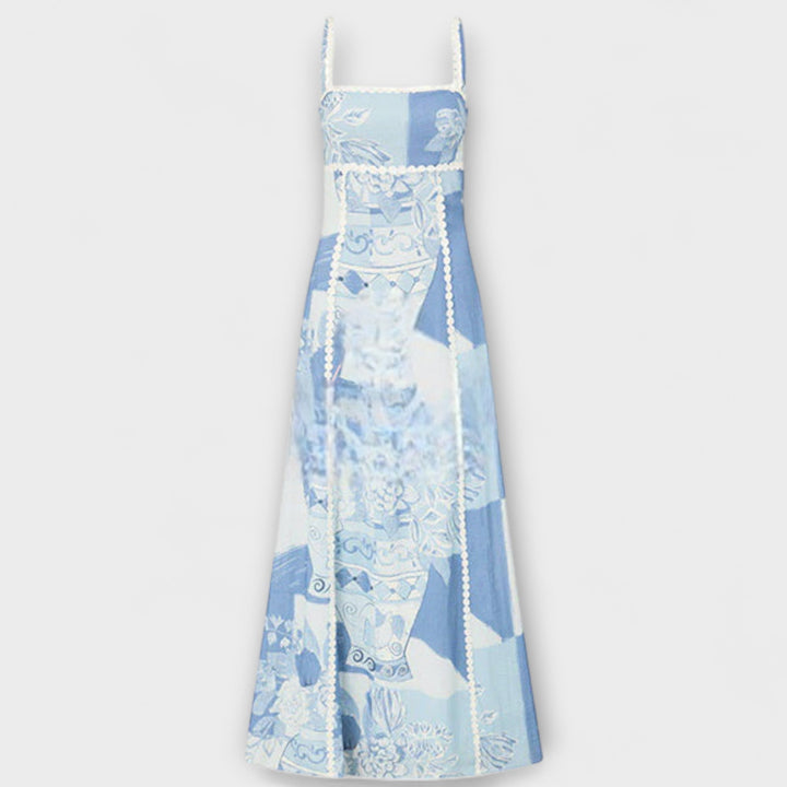 Lirienne – Robe maxi fluide avec bretelles et structure à motifs
