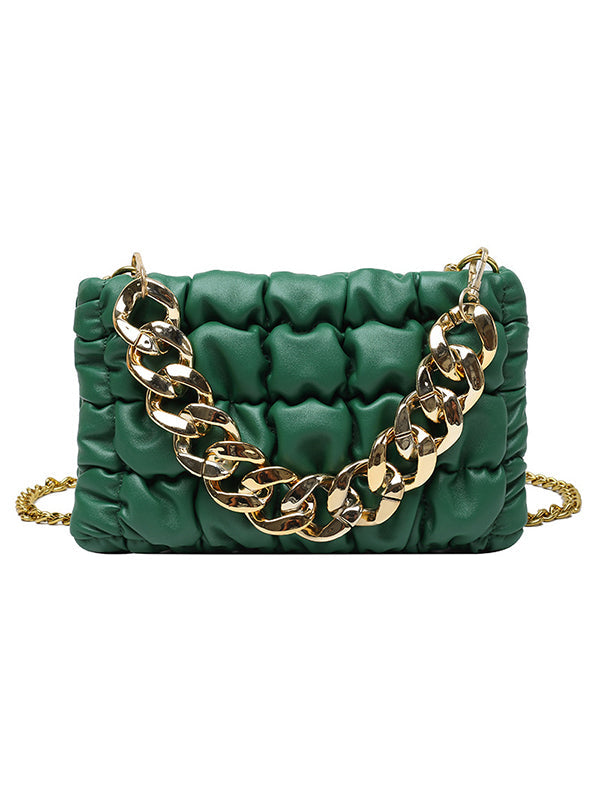 Sac bandoulière à chaîne, à carreaux, couleur unie