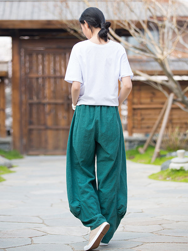 Pantalon en lin décontracté à jambes larges, taille haute, couleur unie, 7 couleurs