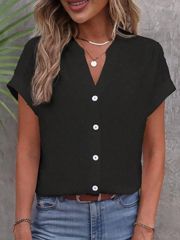 Chemisier ample boutonné à manches raglan, en jacquard, à col en V, couleur unie