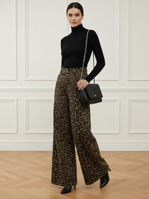 Pantalon urbain à imprimé léopard, patchwork, à jambes larges