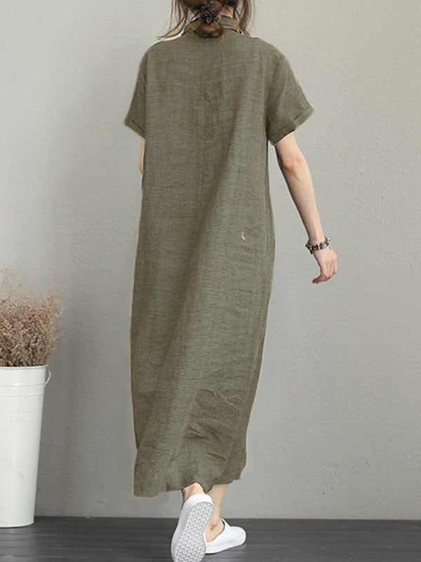 Robe originale de couleur unie à revers en mélange de coton