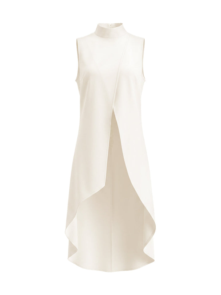 Ensemble deux pièces à col cheminée, à ourlet plongeant, taille haute, couleur unie – chemisier + pantalon
