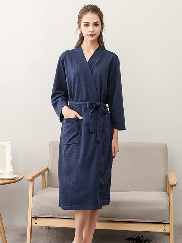 Robe de pyjama fine à bandage solide et confortable