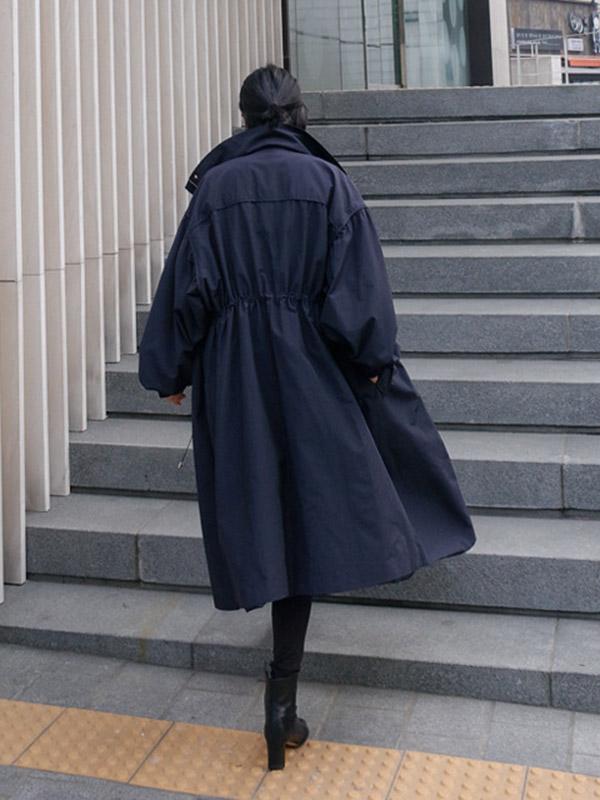 Vêtements d'extérieur longs amples à taille élastique de couleur unie